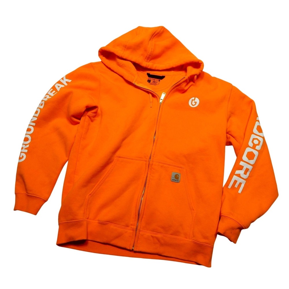 Carhartt Hoodie Sweatshirt Mens Large Orange Full Zip Fleece PROCORE Groundbreak